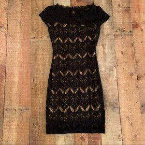 B. Darlin womens black lace mini dress with nude underlay
